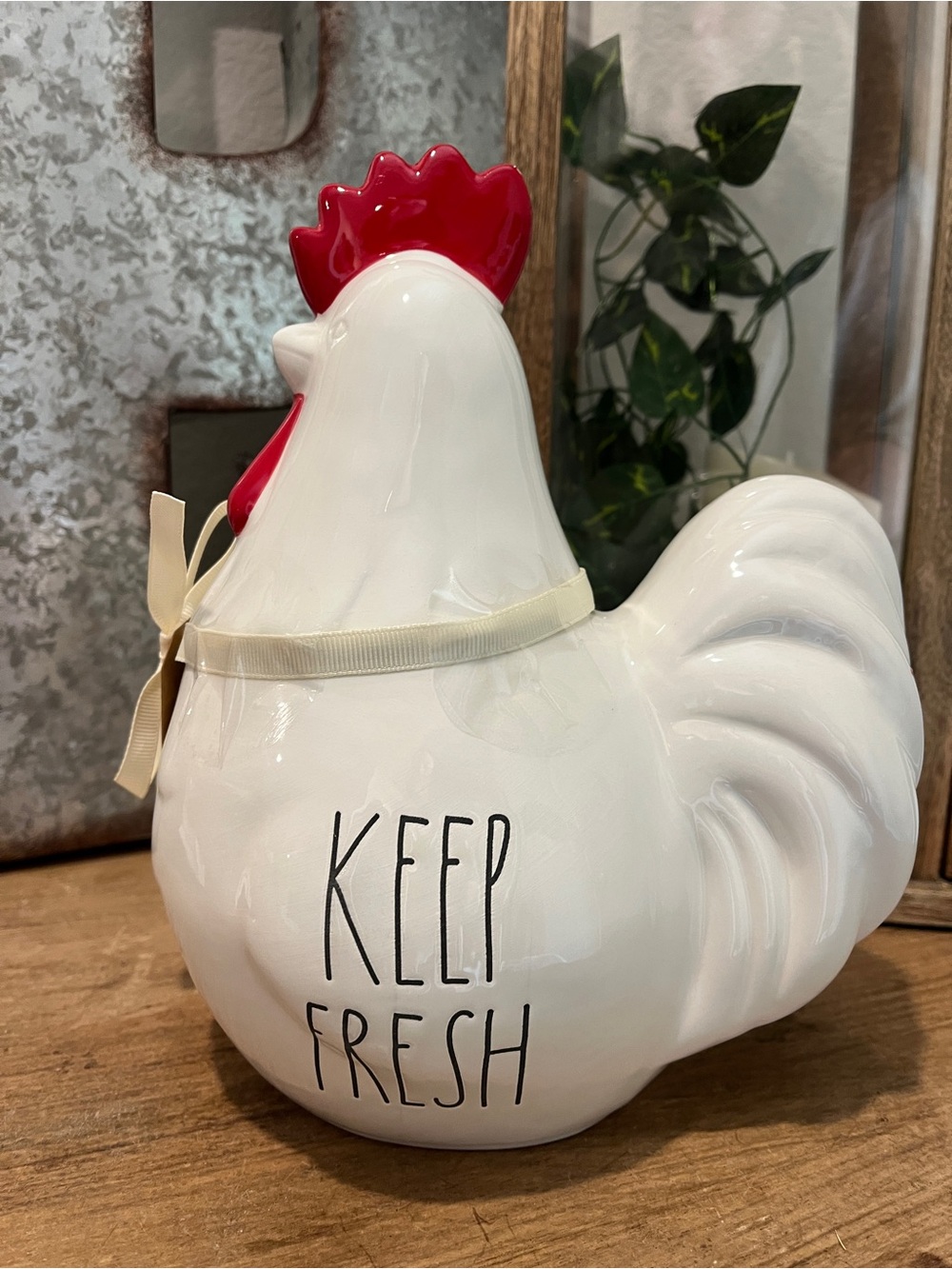 Rae Dunn White Ceramic Rooster Canister with Red Comb